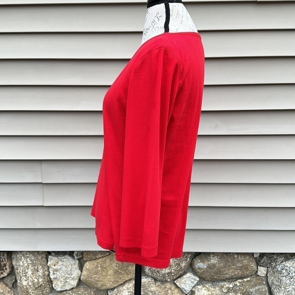 JANE & BLEECKER NEW YORK Ribbed 3/4 Sleeve Henley Tee - Red - Picture 7 of 9